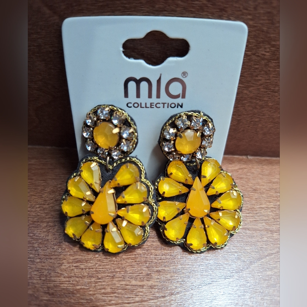 MIA COLLECTION Gold and Yellow Statement Earrings